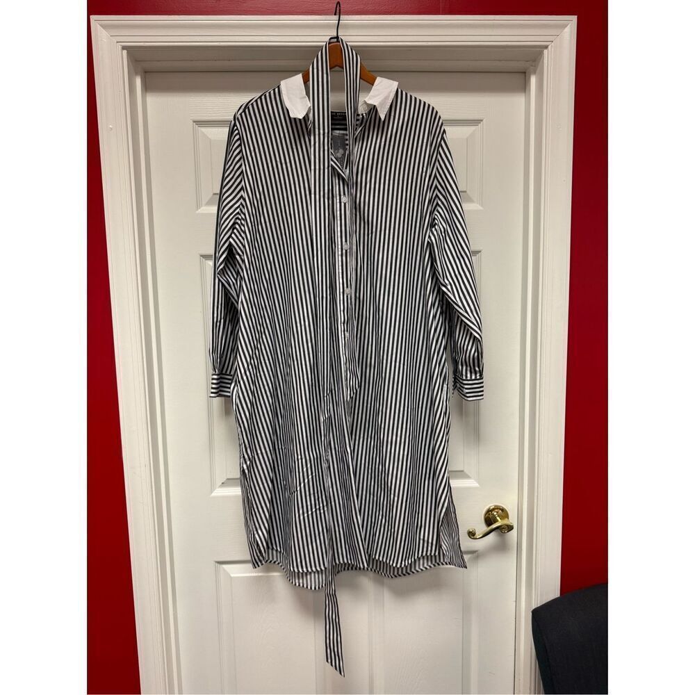 Lane Bryant Gray & White Striped Tie Belted Shirt Dress sz 18 NWT